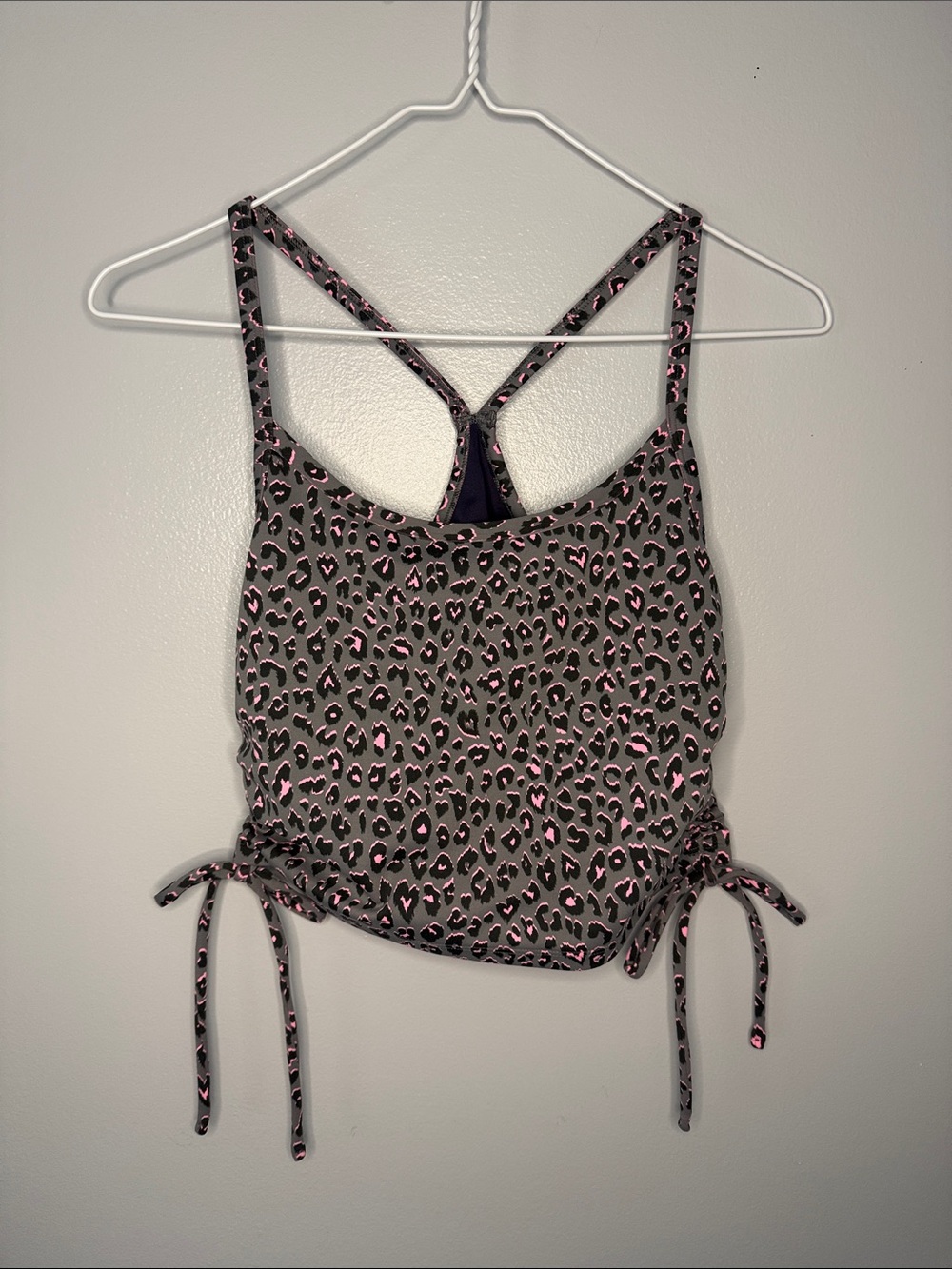PINK Victoria's Secret Gray and Pink Leopard-Print Racerback Tank